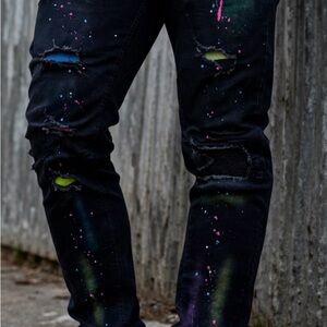 Kloud 9 Distressed Paint Splatter Jeans Black Skinny Streetwear 32x32